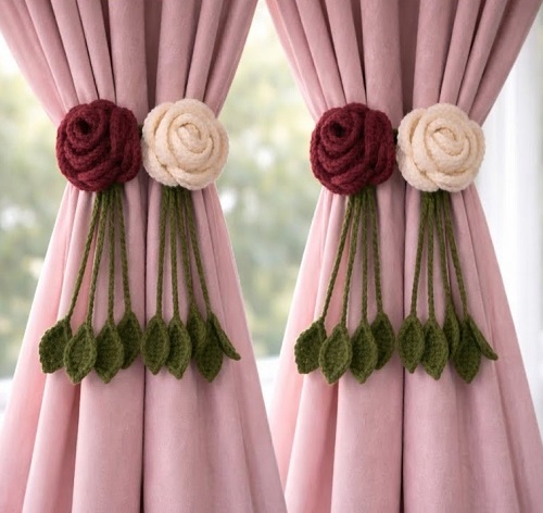Crochet Rose Flower Curtain Tie back 
