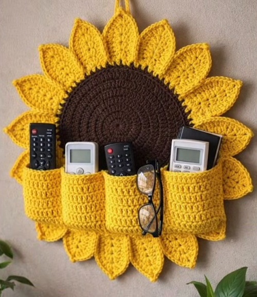 Crochet sunflower wall hanging organiser