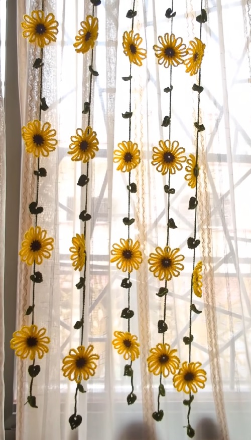 Crochet flower curtain