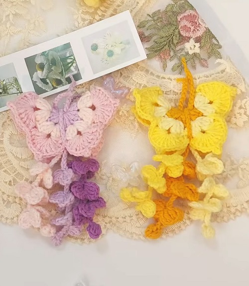 Crochet Butterflies and Wisteria Flowers 
