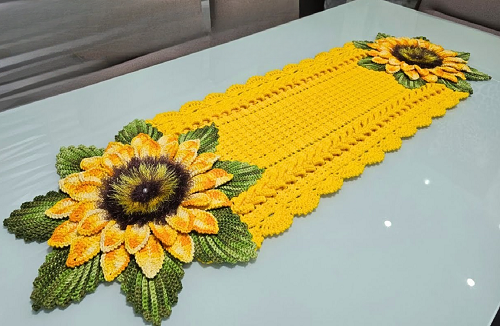 Crochet sunflower table runner