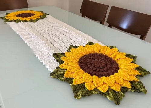 Crochet sunflower table runner 