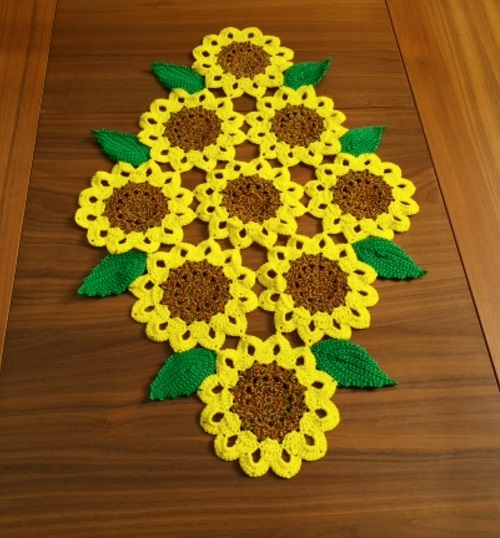 Crochet sunflower table runner