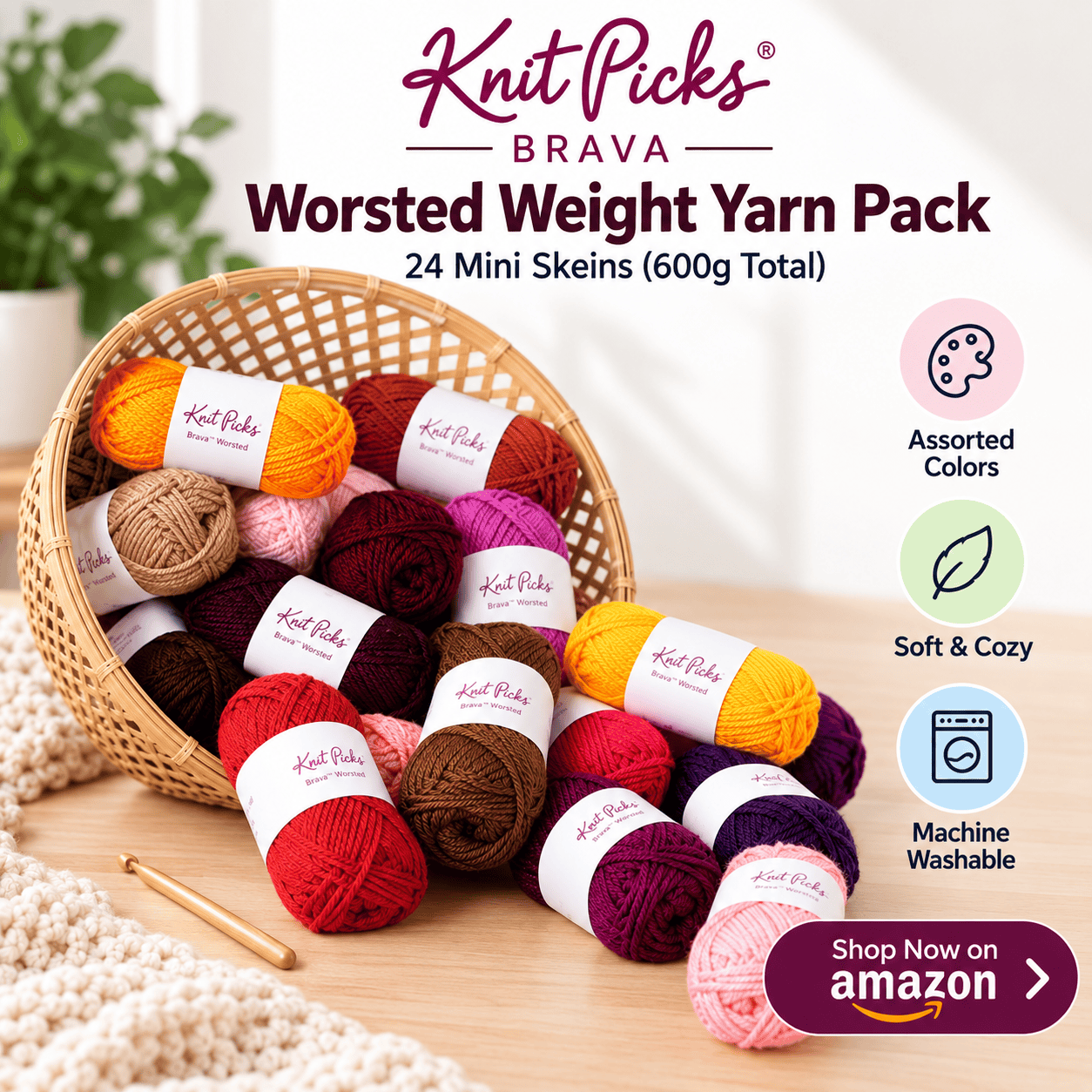 Knit Picks Brava Rainbow Worsted Weight Acrylic Yarn Pack for Crochet1