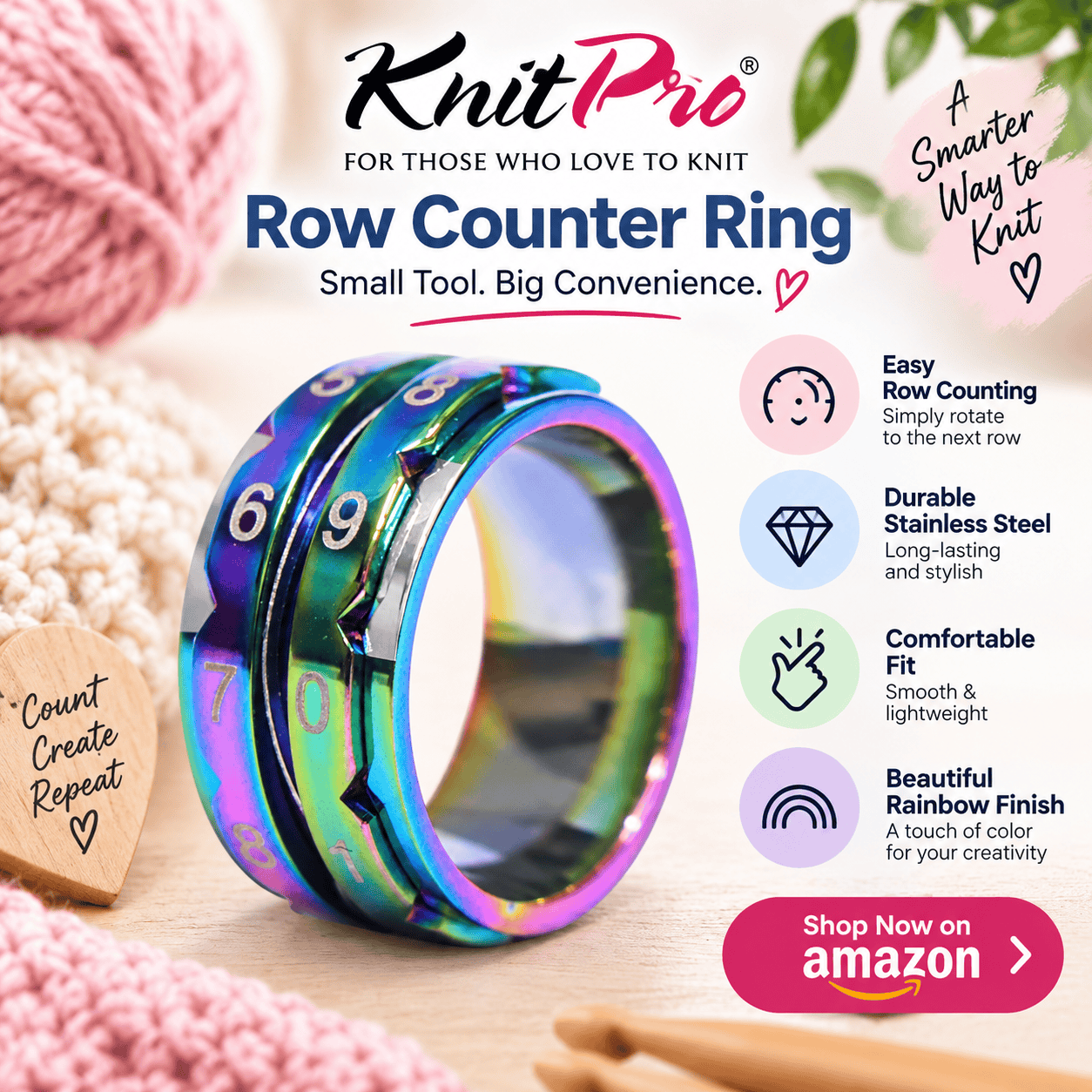 KnitPro Row Counter Ring- Rainbow
