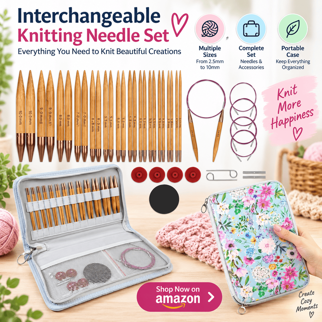Yarniss Bamboo Circular Knitting Needle with Flexible Cable 3.5mm~10.0mm