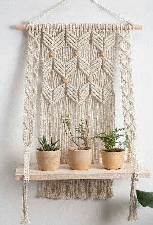 macrame hanging plant shelf pattern 2