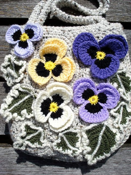 Crochet Pansy Flower bag
