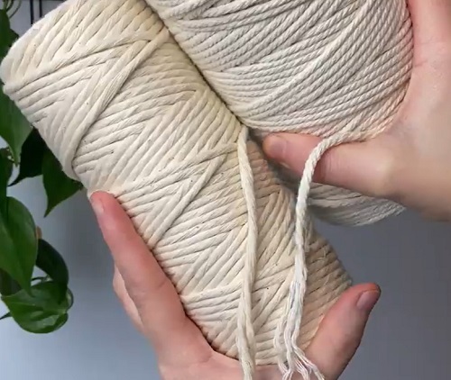 macrame cord in hand